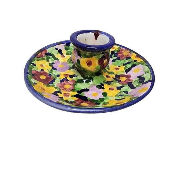 Home Accents Candle Holders, Portuguese Hand Painted Ceramic Candlestick Tray - Picture 4 of 8